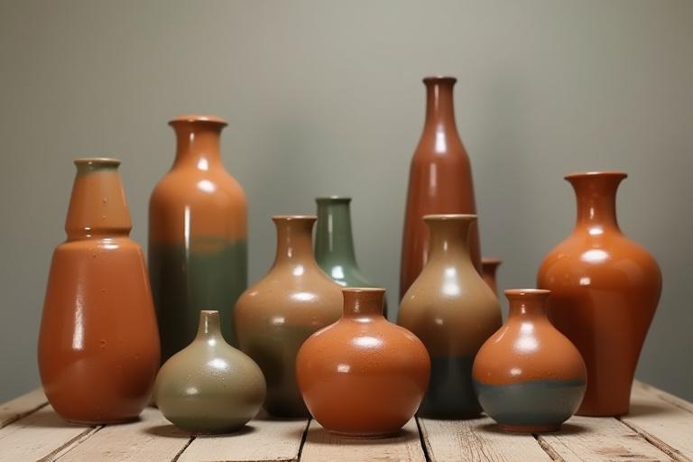 Collezione di vasi in ceramica smaltata di varie forme e colori
