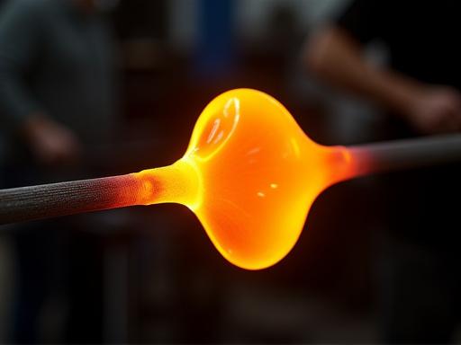 Vetro incandescente durante il processo di soffiatura